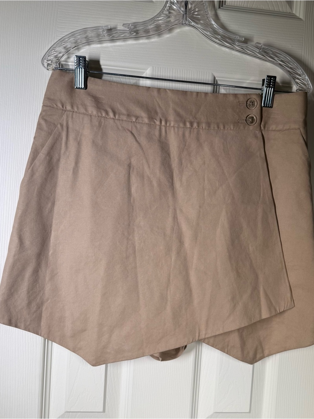 Veronica Beard Size 12 Linen Blend Beige Wrap-Front Skort